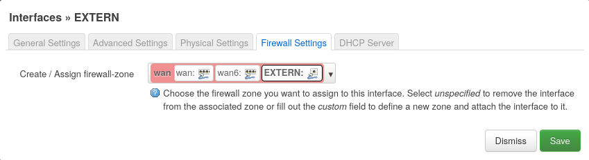 extern interface firewall settings